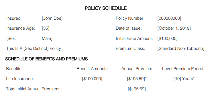 Policy Schedule